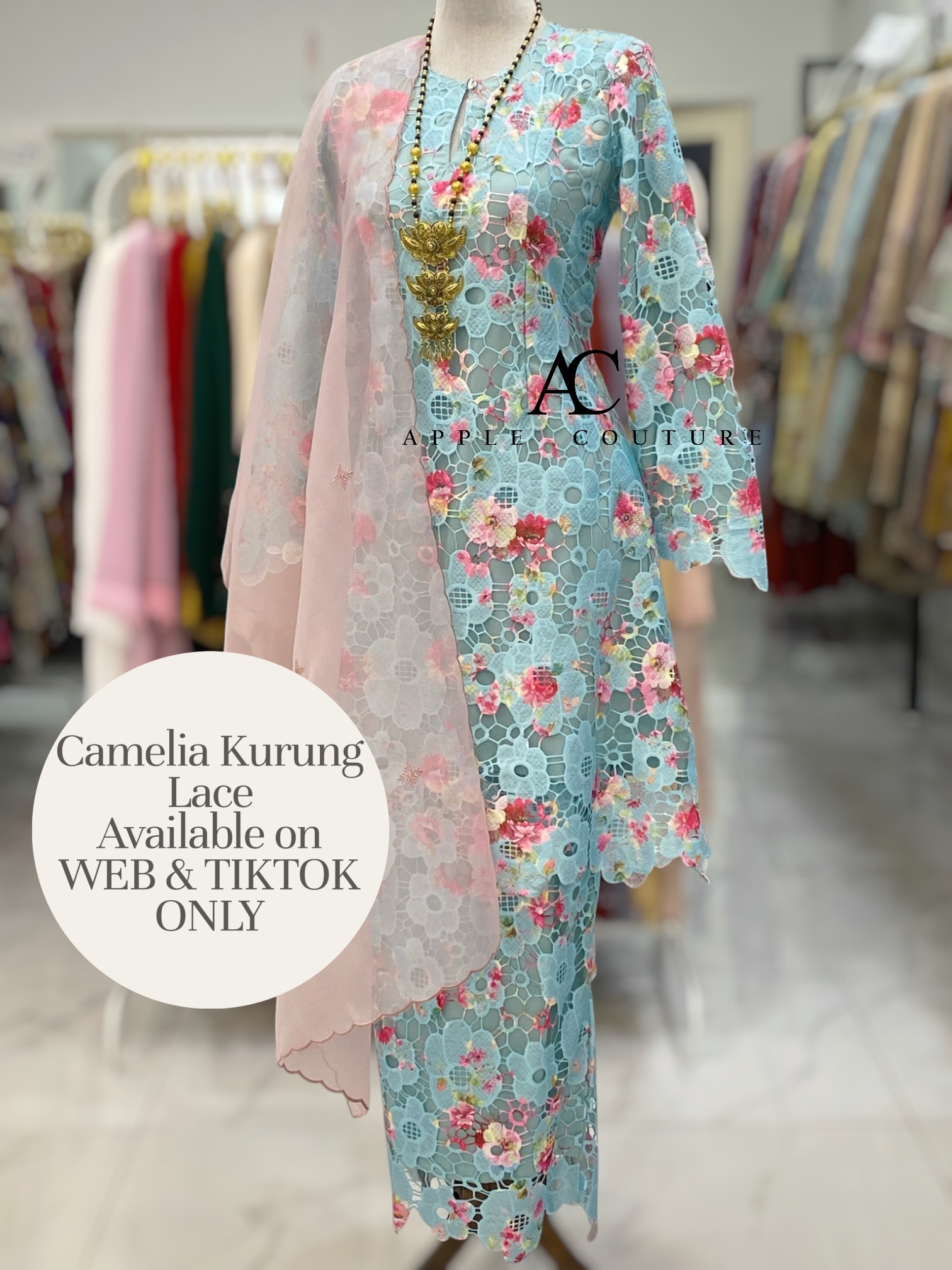 CAMELIA KURUNG MODEN SULAM LACE SKY BLUE