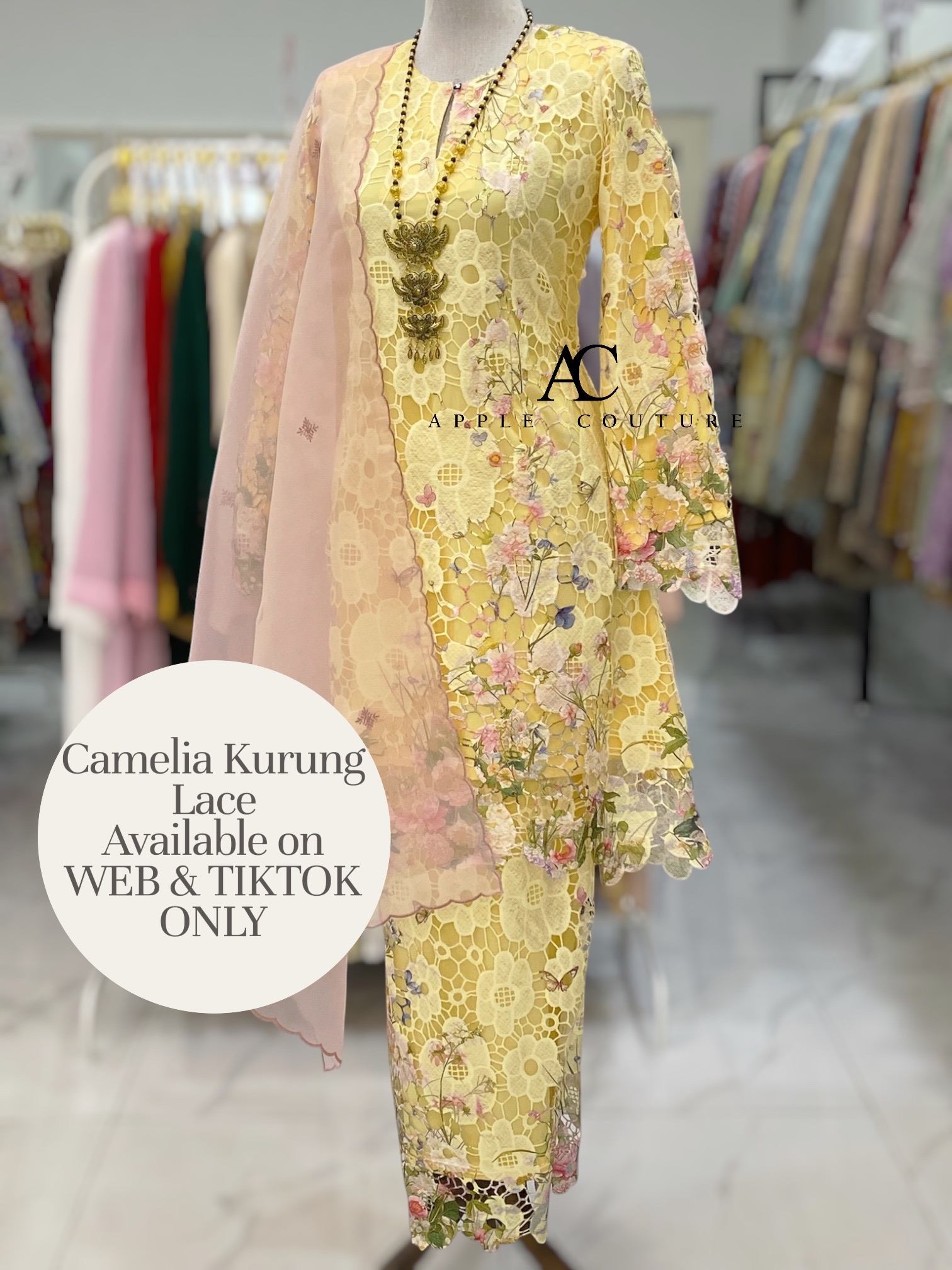 CAMELIA KURUNG MODEN SULAM LACE SOFT YELLOW