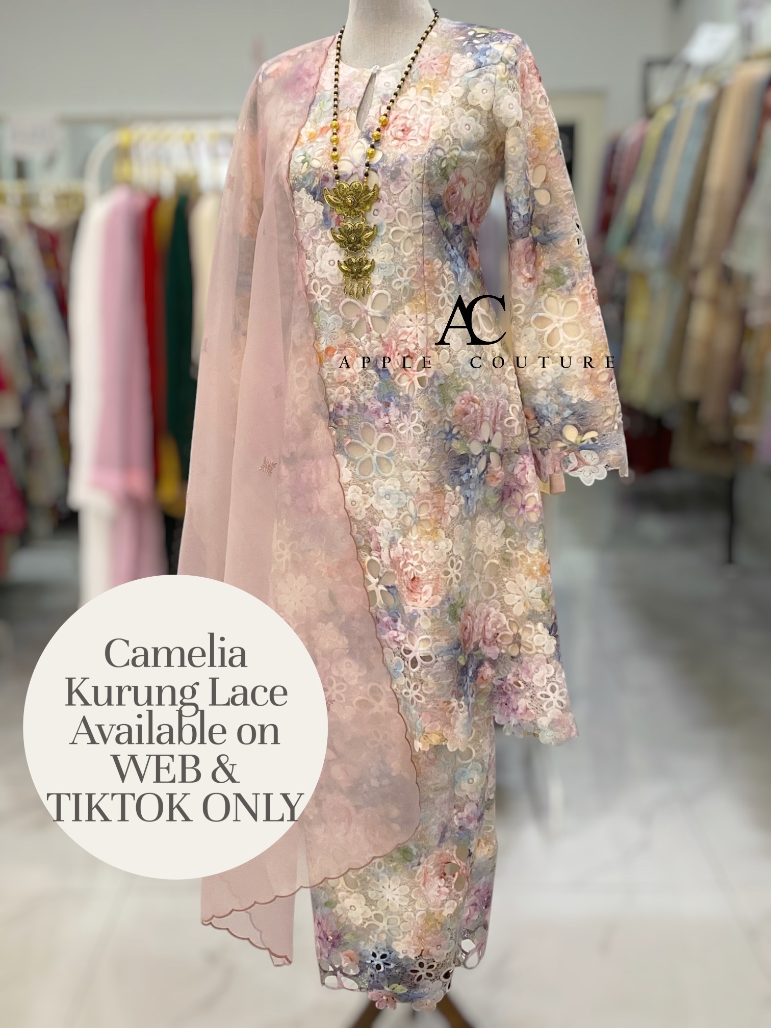CAMELIA KURUNG MODEN SULAM LACE CREAM PASTEL