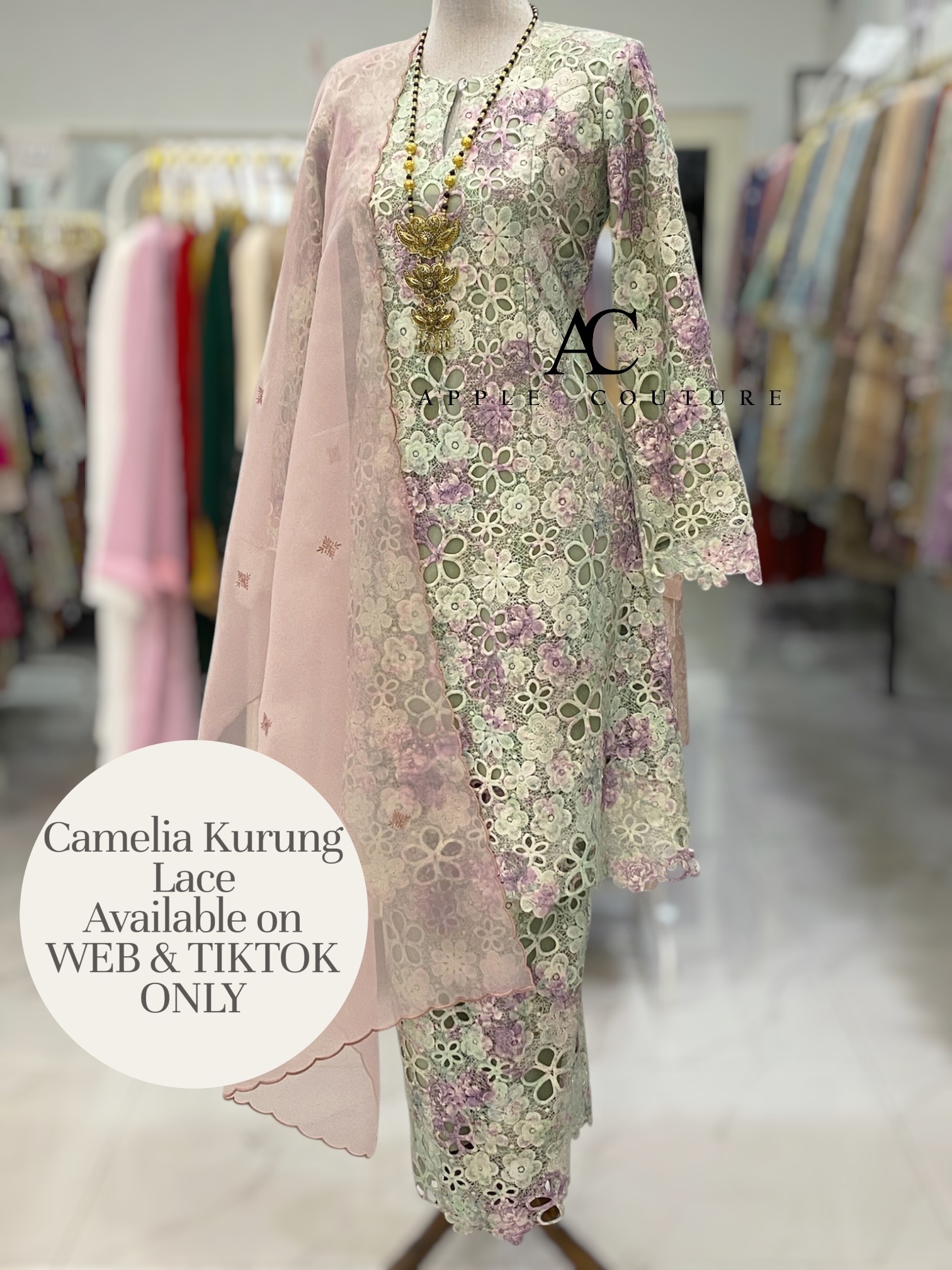 CAMELIA KURUNG MODEN SULAM LACE SAGE GREEN