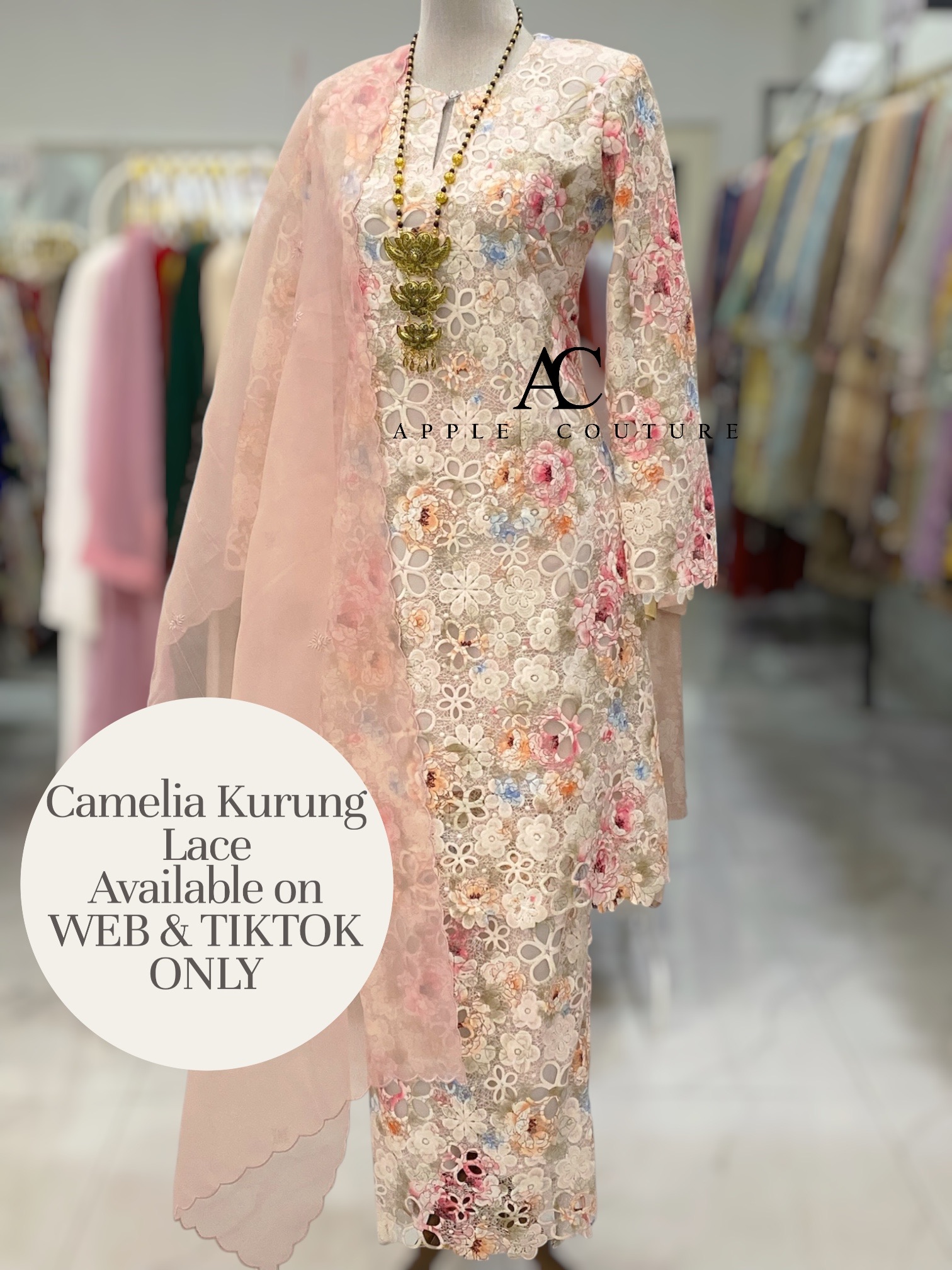 CAMELIA KURUNG MODEN SULAM LACE BEIGE PINK