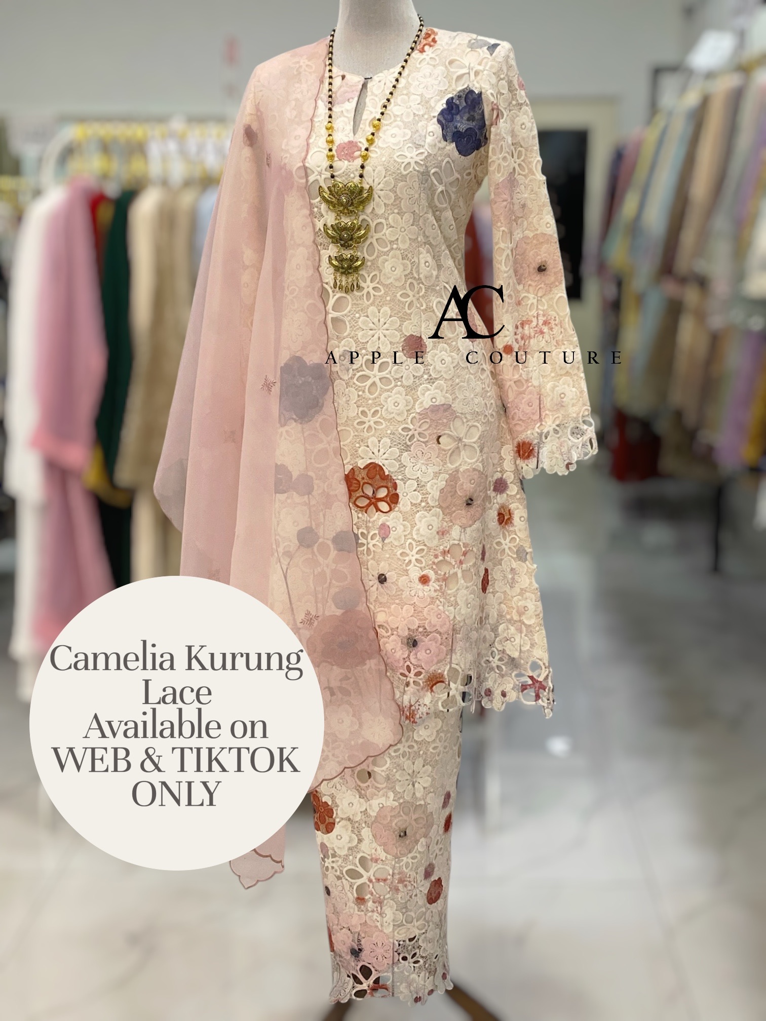 CAMELIA KURUNG MODEN SULAM LACE CREAM