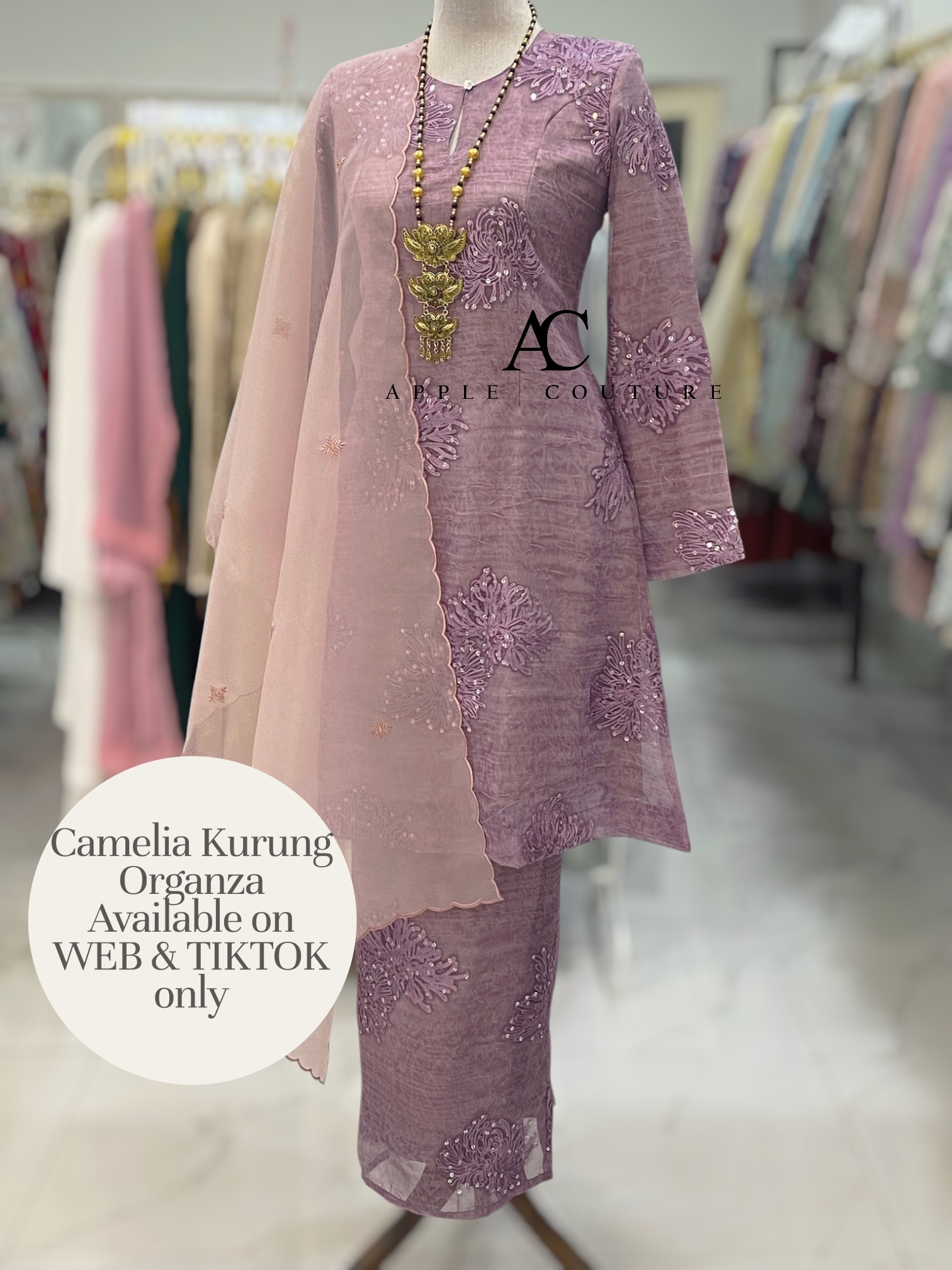 CAMELIA KURUNG MODERN SILK BLEND EMBROIDERY PURPLE MAUVE
