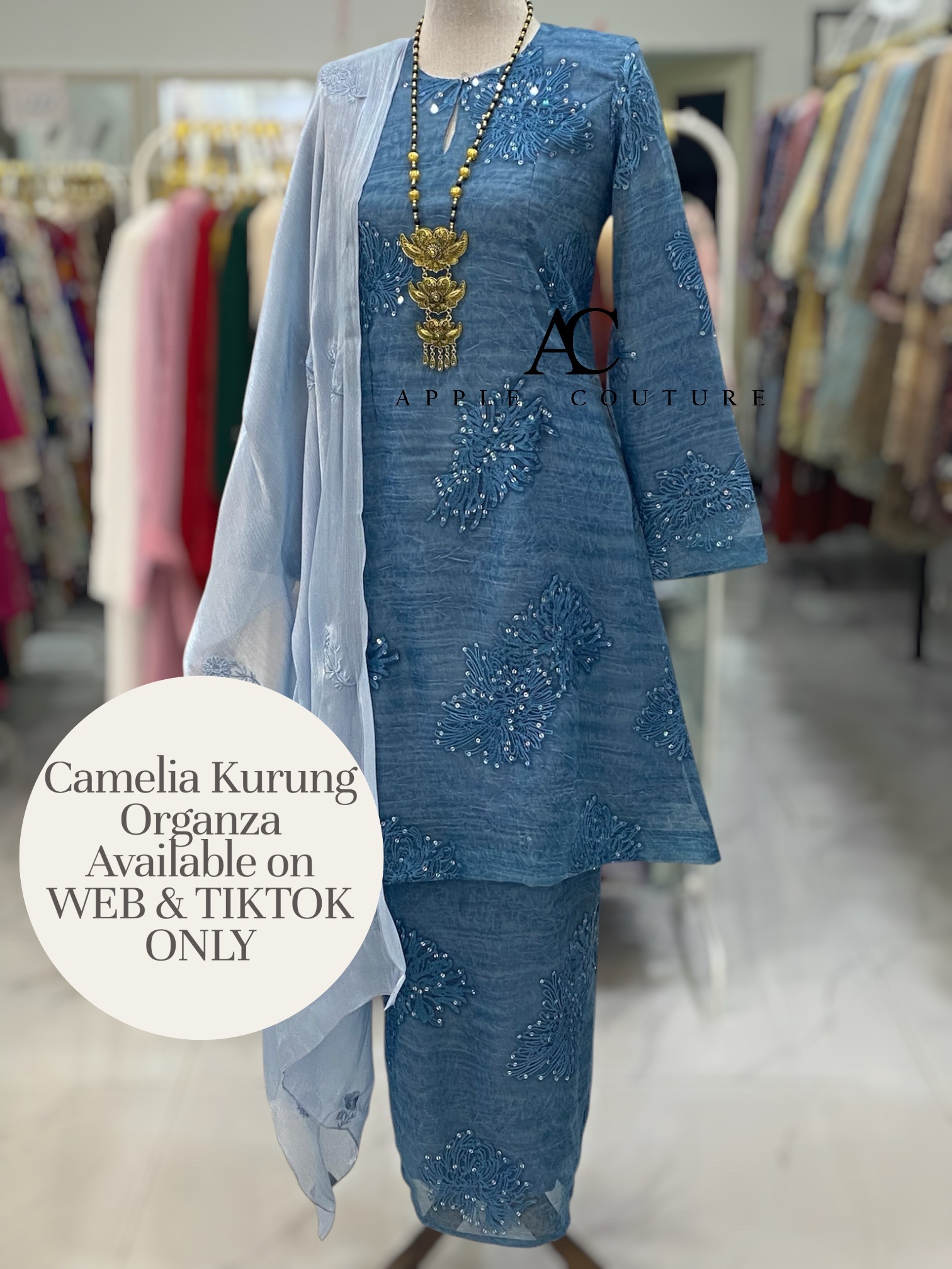 CAMELIA KURUNG MODERN SILK BLEND EMBROIDERY ASH BLUE