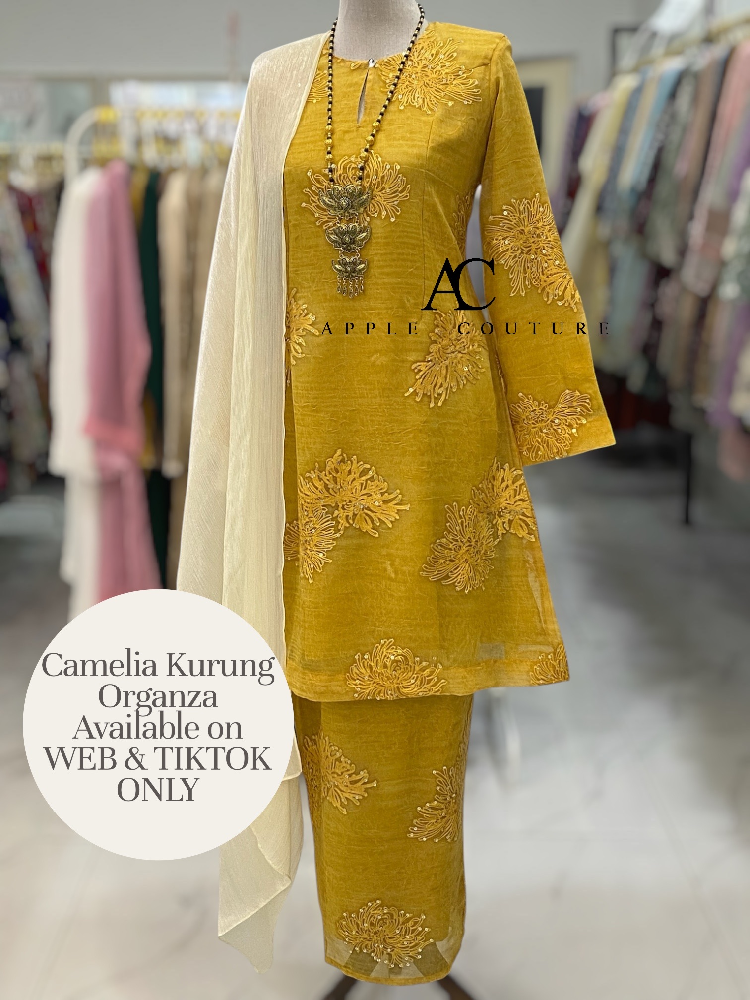 CAMELIA KURUNG MODERN SILK BLEND EMBROIDERY AMBER YELLOW
