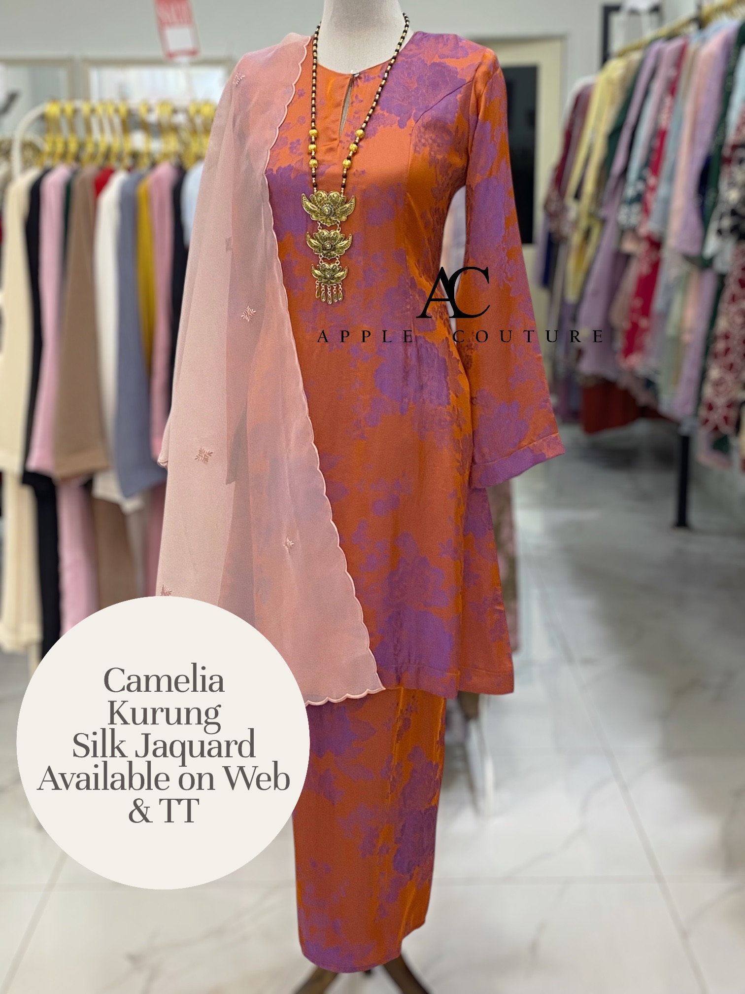 CAMELIA KURUNG SOFT JACQUARD ORANGE PURPLE