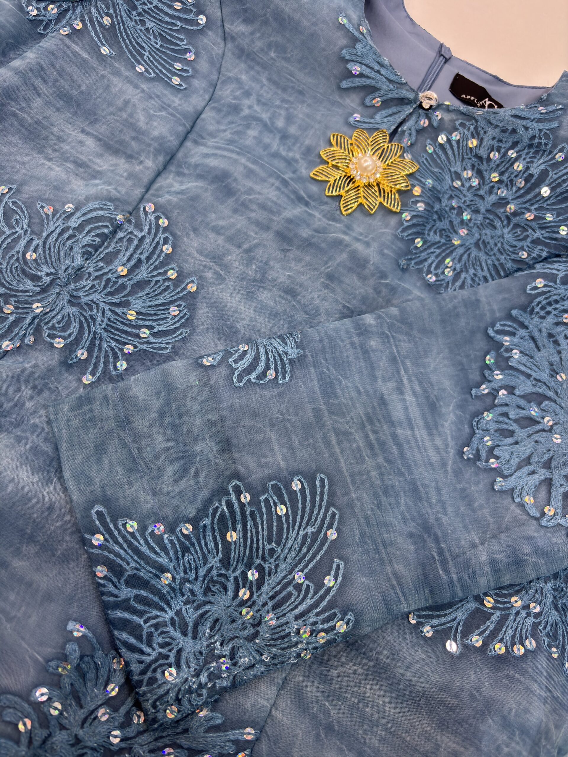 CAMELIA KURUNG MODERN SILK BLEND EMBROIDERY ASH BLUE - Image 2